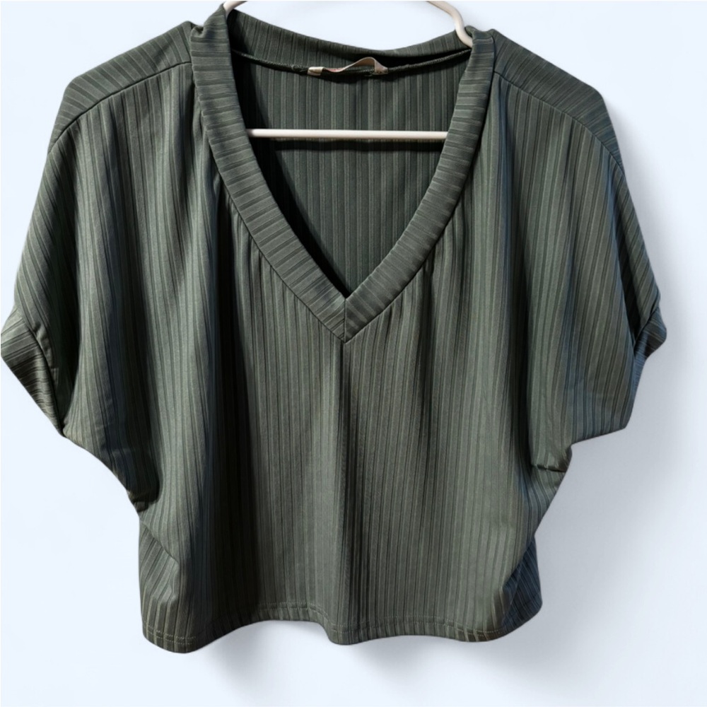 Olive Green V-Neck Women's Top